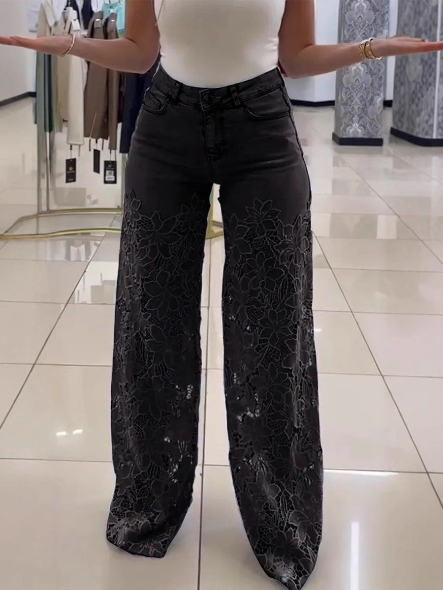 Floral Lace Cutout Jeans
