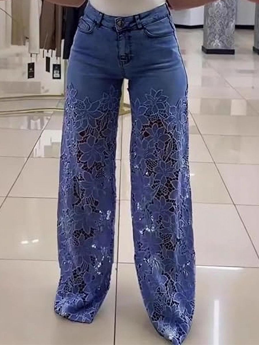 Floral Lace Cutout Jeans