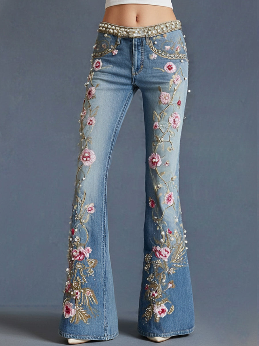 Daily Blue Floral Pocket Western Jeans