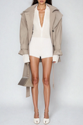 Duru Plunge Long Sleeve Playsuit In White