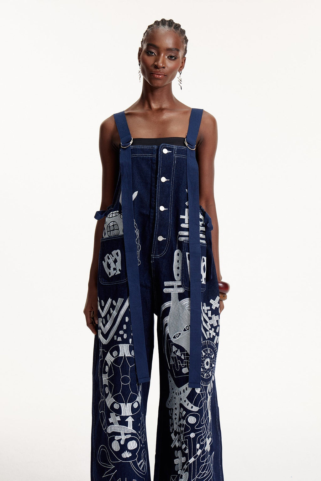 Elric Embroidered Denim Overalls