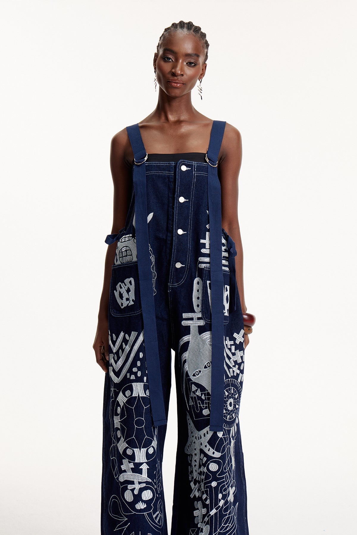 Elric Embroidered Denim Overalls