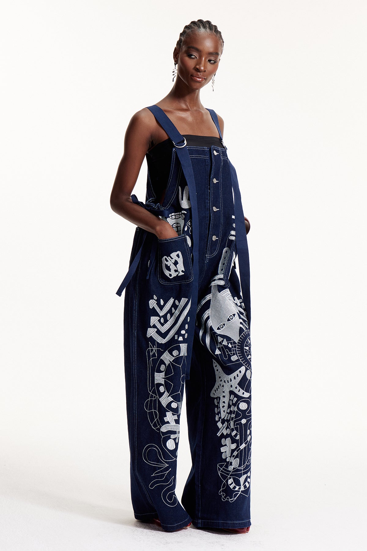 Elric Embroidered Denim Overalls