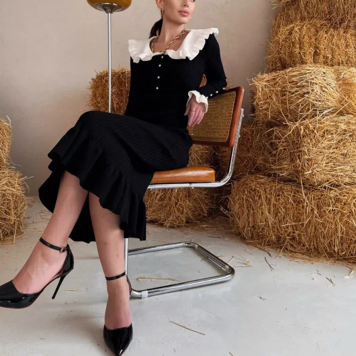 Women's custom short-sleeved polo-neck rib-knit dress manufacturer - Spring, Summer, Autumn, Winter knitwear