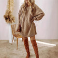 New women's winter dress with ribbed long-sleeved knitted sweater, loose A-line knee-length skirt, natural waist, floor-length design
