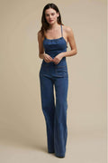 Flared Denim With Tie Back Jumpsuit