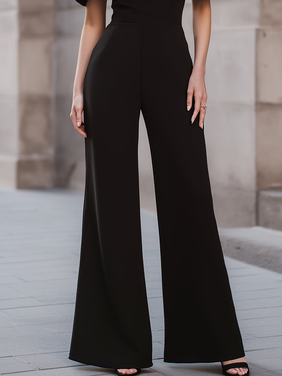 Cold-Shoulder Ruffle Bodice Wide-Leg Jumpsuit