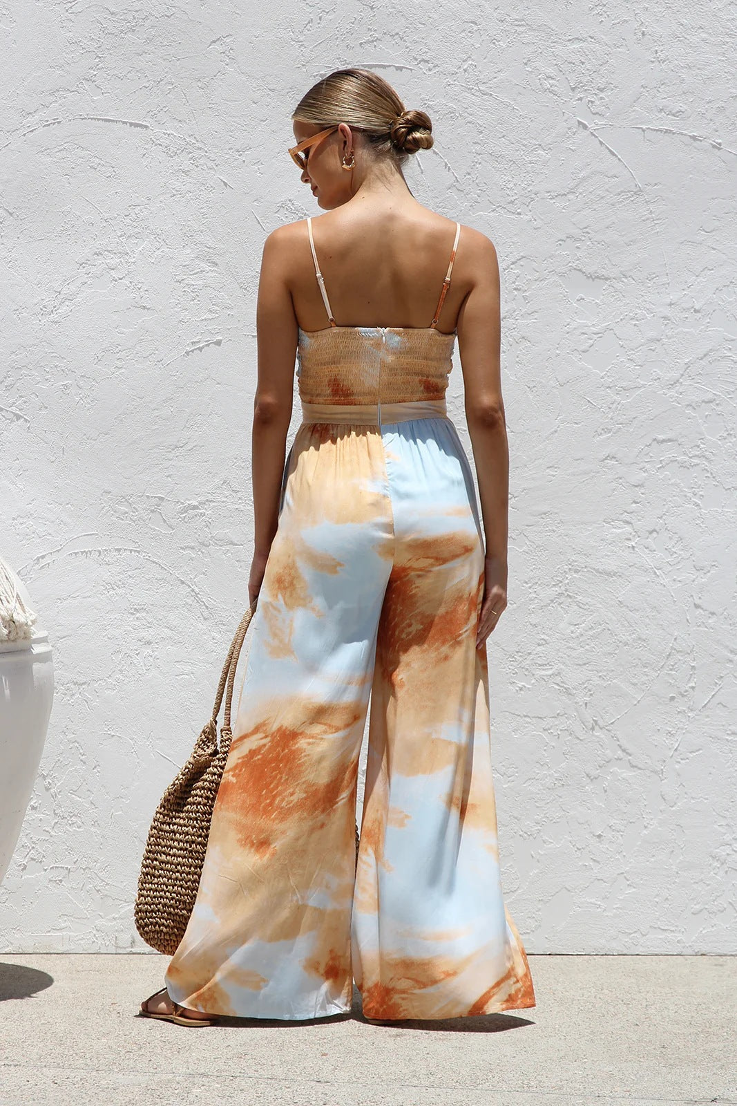 Bandage Bowknot Design Printed Jumpsuit
