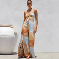 Bandage Bowknot Design Printed Jumpsuit